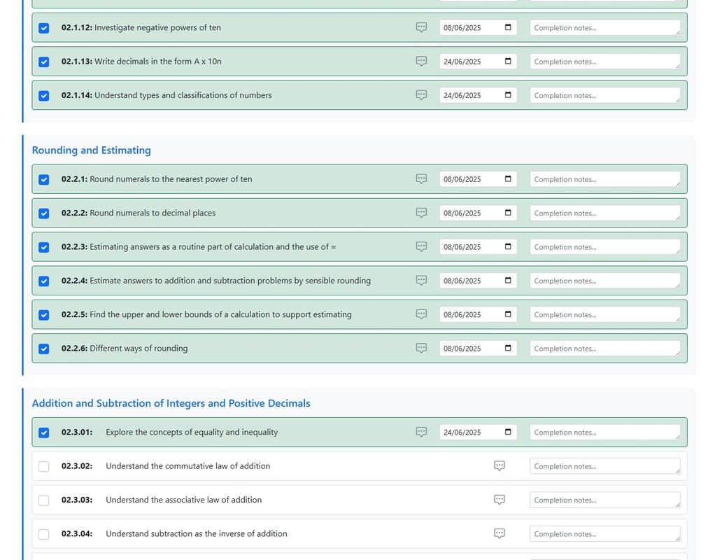 Update lesson objectives with simple checkboxes