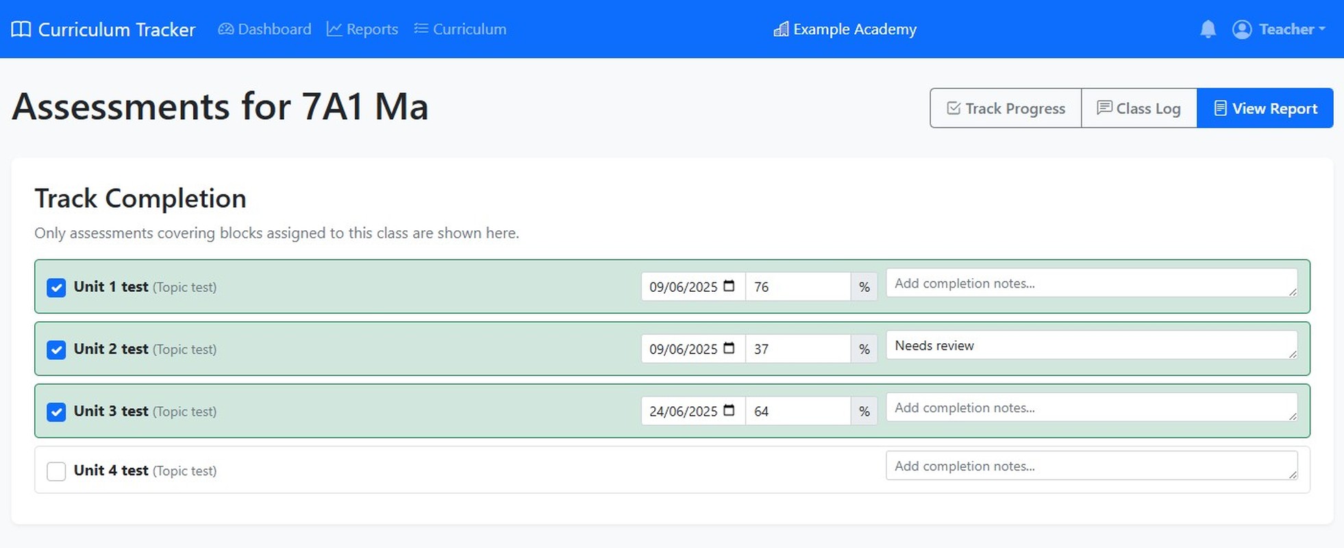 Update assessments with average class scores